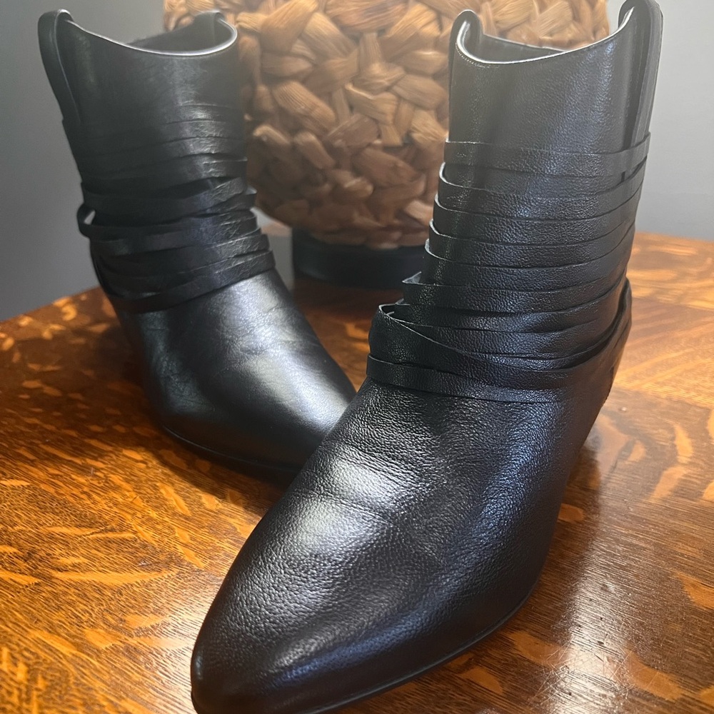 Saint Laurent Black Ankle Boots with Strap Detail